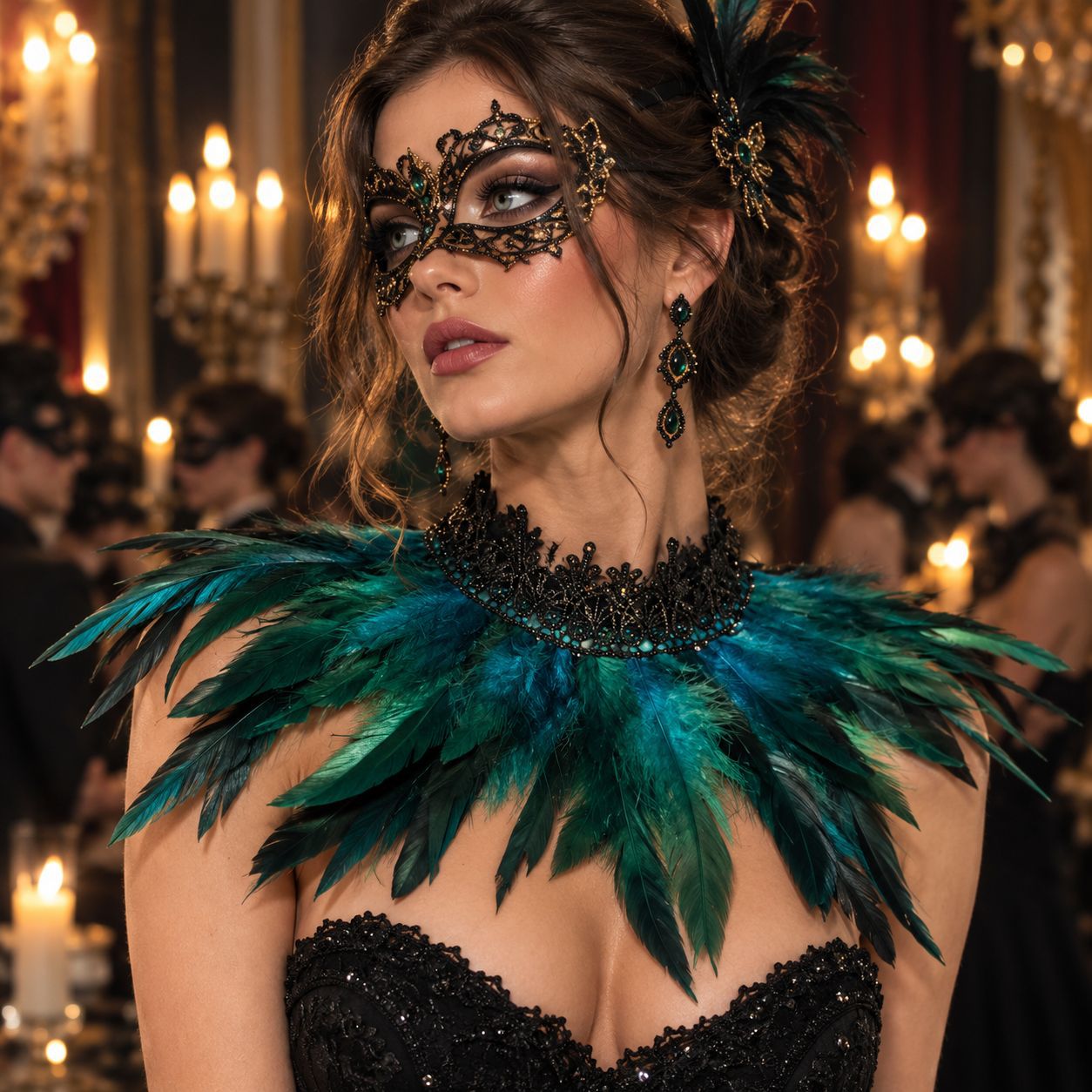 Lace Dress - Gothic Feather Neck Collar Lace False