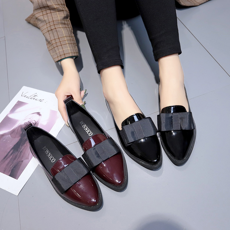 Womens Heels - Black/ Wine Red Patent Leather Pointed