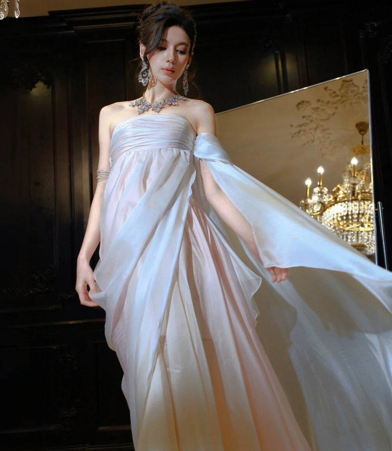 Formal Dress - Strapless Flowy Chiffon Evening Gown Women