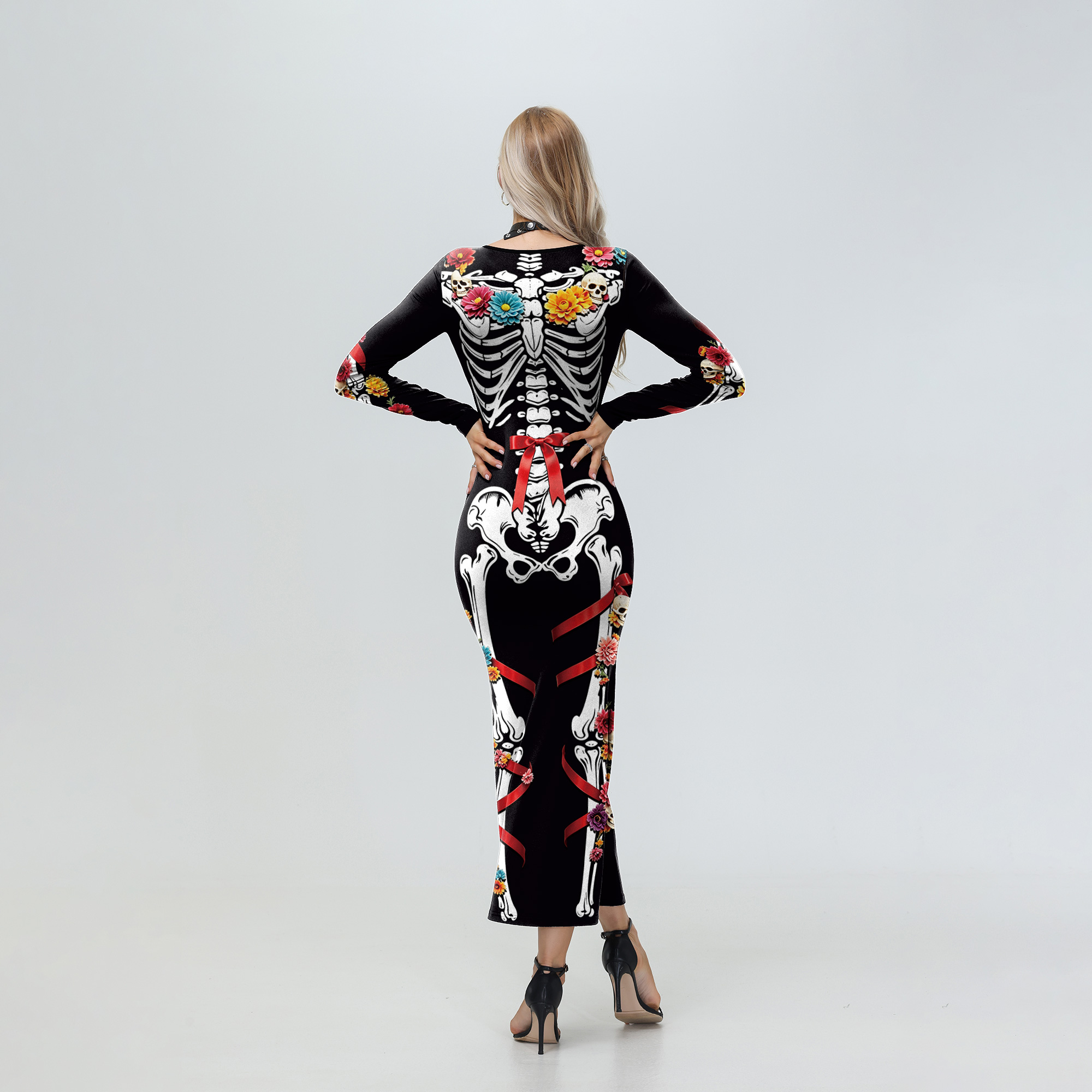 Halloween Women Floral Skeleto - Women'S Red Formal Wear 评论和价格