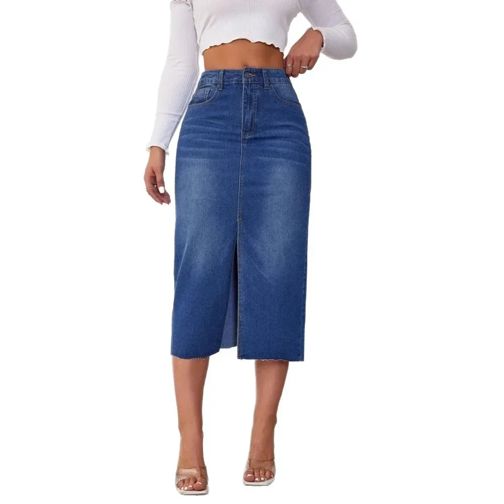 Women  Denim Midi Skirt Split  - Formal Skirt 评论和价格