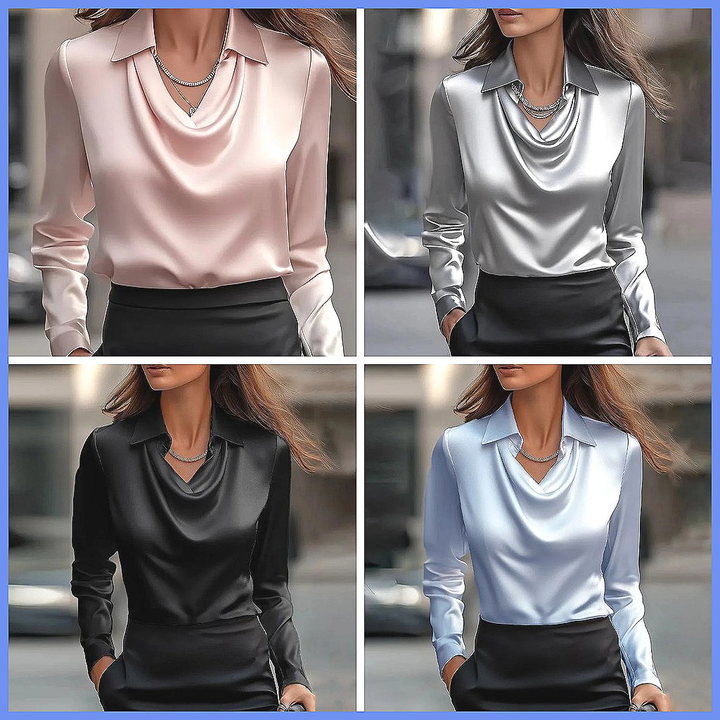 Vintage Satin Blouse Women Lon - Silk Blouse 评论和价格