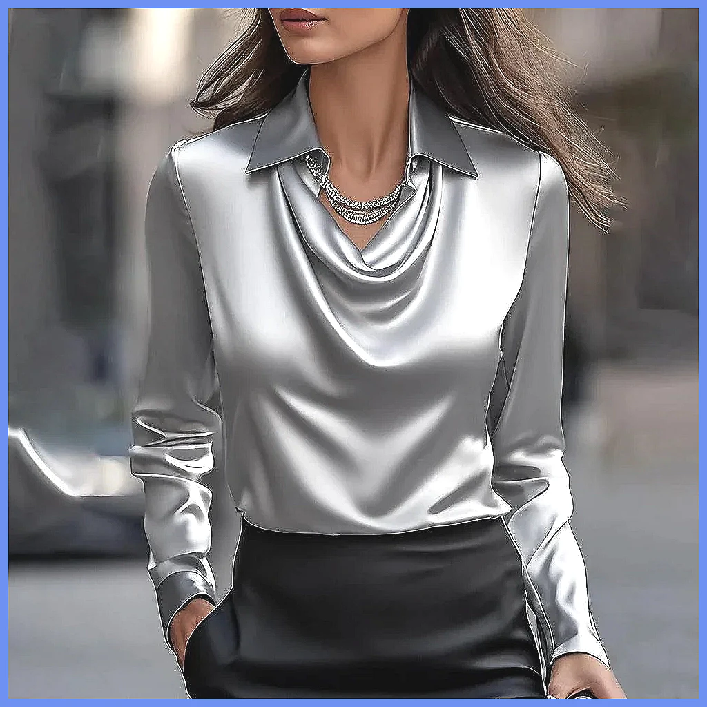Vintage Satin Blouse Women Lon - Silk Blouse 评论和价格