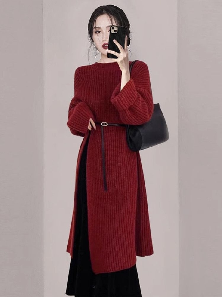 Women Elegant Red Knit Dress A - Women'S Red Formal Wear 评论和价格
