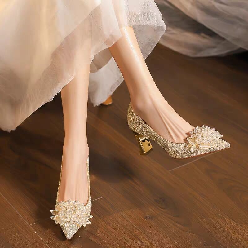 Rhinestone Flower Block Heel S - Pump Heel Block 评论和价格